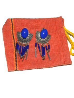 TK Navajo Sterling Silver Lapis Lazuli Earrings Dangle Beads Native American